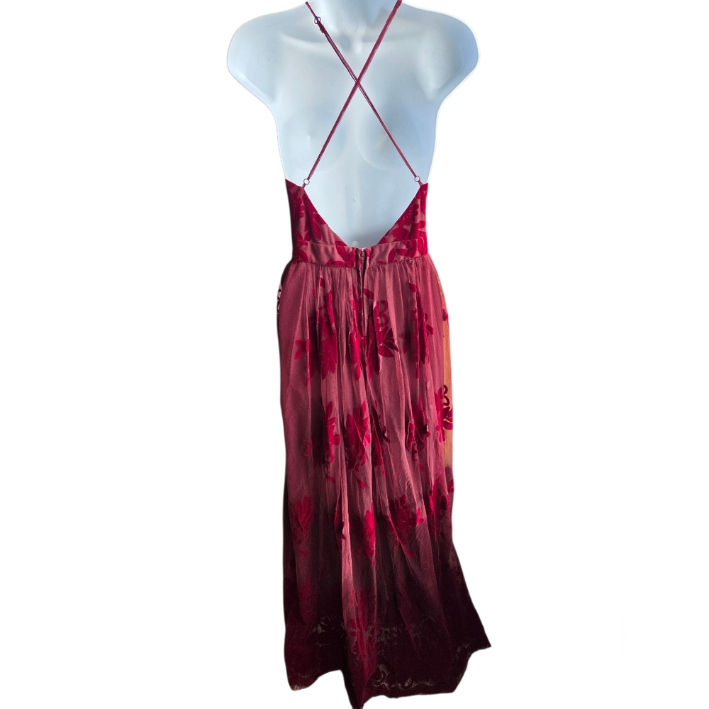 Windsor Maroon Plunge Backless Dress Size S - Picture 2 of 5